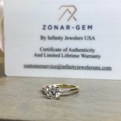 Round Moissanite Engagement Ring 14K Yellow Gold , Ladies Dainty Round Moissanite Engagement Rings , Thin Band Wedding Promise Ring  , #7293