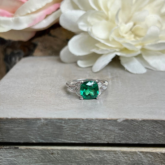 Cushion Cut Emerald Engagement Ring 14K Yellow Gold Green Emerald  Celtic Engagement Rings Moissanite Celtic Gold Wedding Promise Ring #7297