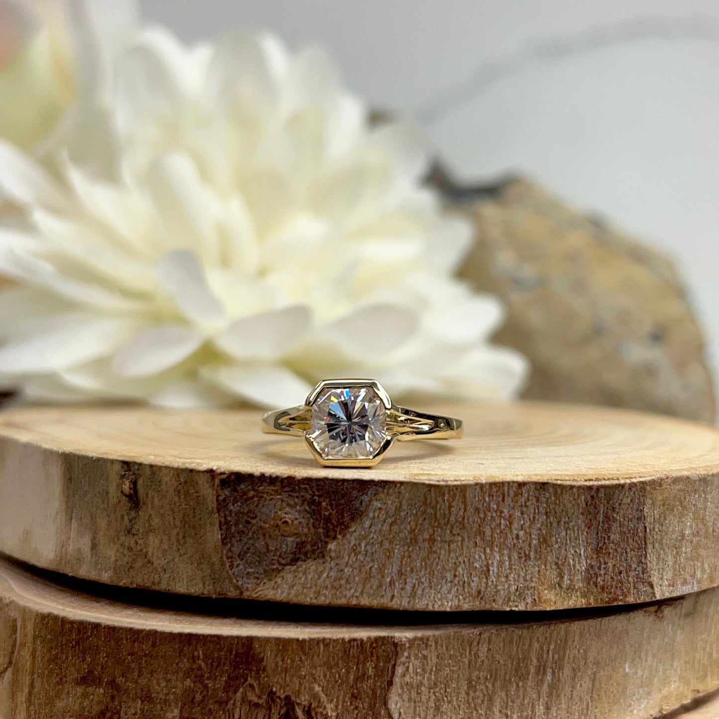 Radiant Cut Moissanite Engagement Ring, Solitaire Radiant Moissanite Bezel Set Wedding Ring, 14k Gold Moissanite Radiant Ladies Ring   #7170