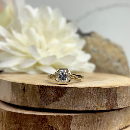 Radiant Cut Moissanite Engagement Ring, Solitaire Radiant Moissanite Bezel Set Wedding Ring, 14k Gold Moissanite Radiant Ladies Ring   #7170