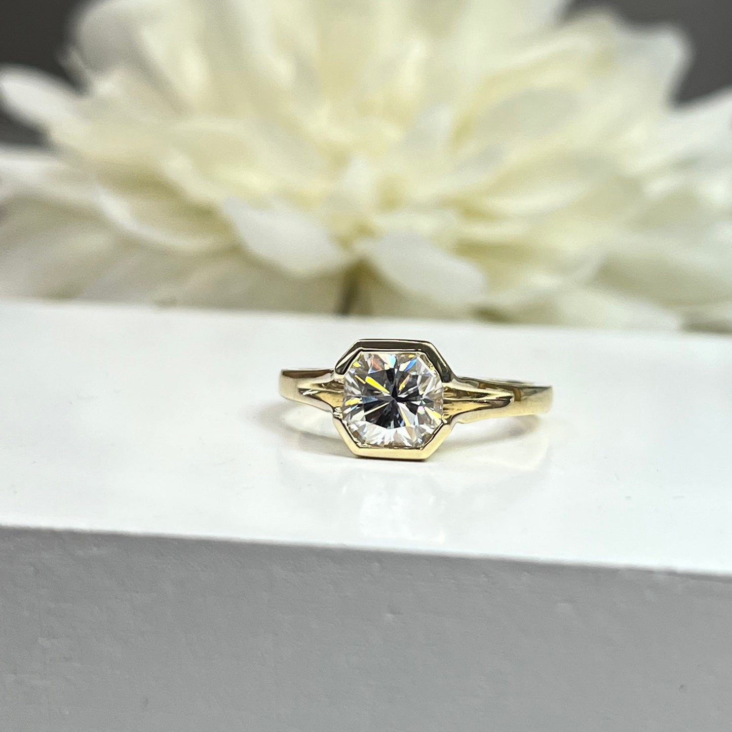 Radiant Cut Moissanite Engagement Ring, Solitaire Radiant Moissanite Bezel Set Wedding Ring, 14k Gold Moissanite Radiant Ladies Ring   #7170