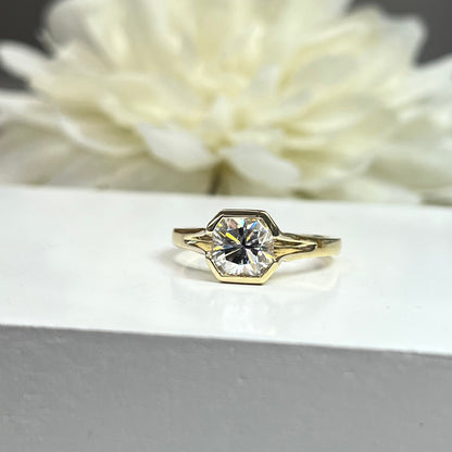 Radiant Cut Moissanite Engagement Ring, Solitaire Radiant Moissanite Bezel Set Wedding Ring, 14k Gold Moissanite Radiant Ladies Ring   #7170