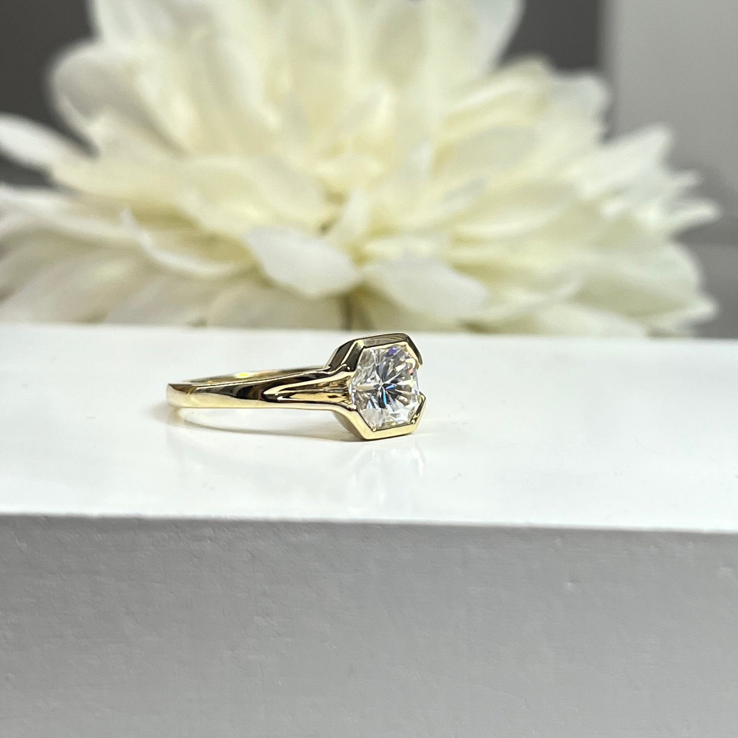 Radiant Cut Moissanite Engagement Ring, Solitaire Radiant Moissanite Bezel Set Wedding Ring, 14k Gold Moissanite Radiant Ladies Ring   #7170