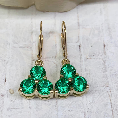 Emerald Dangle Earrings, Drop Emerald Earrings, Lever Back Earrings, May Birthstone Earrings, Gift For Her, 14K Yellow Gold #6920