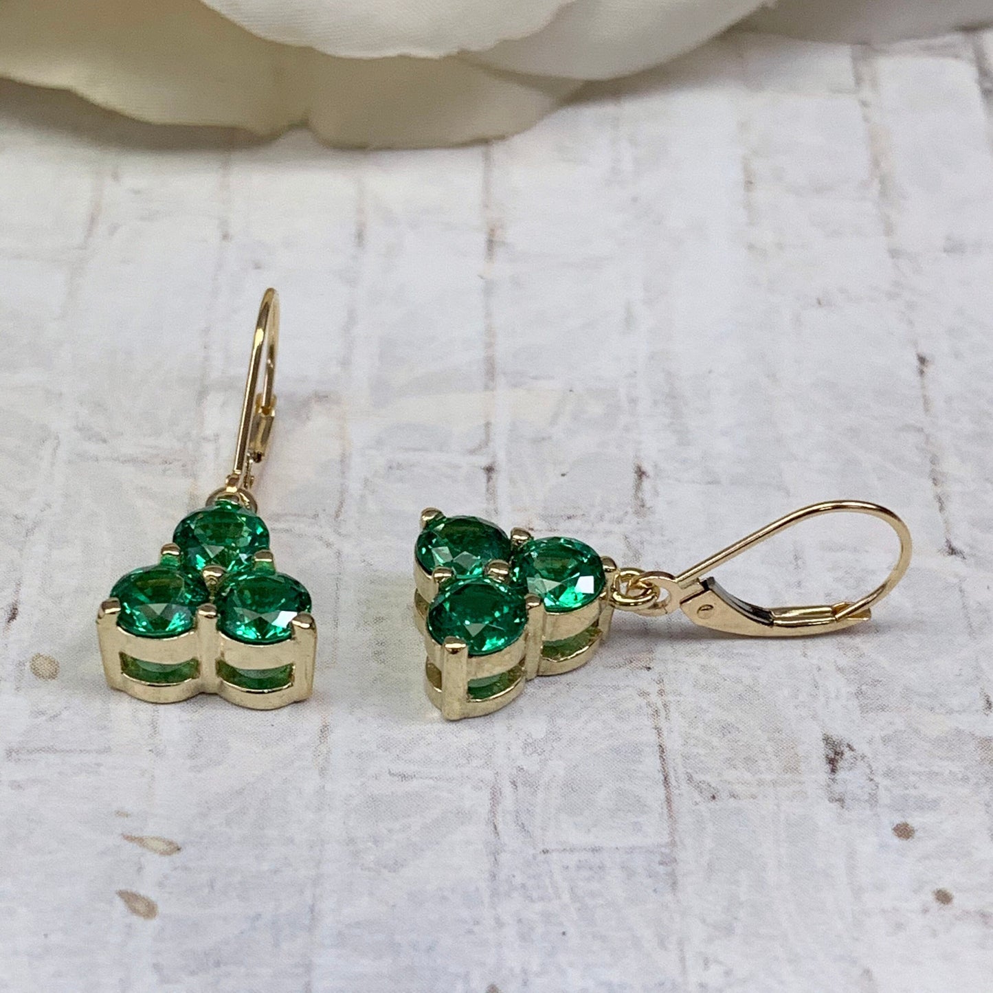 Emerald Dangle Earrings, Drop Emerald Earrings, Lever Back Earrings, May Birthstone Earrings, Gift For Her, 14K Yellow Gold #6920