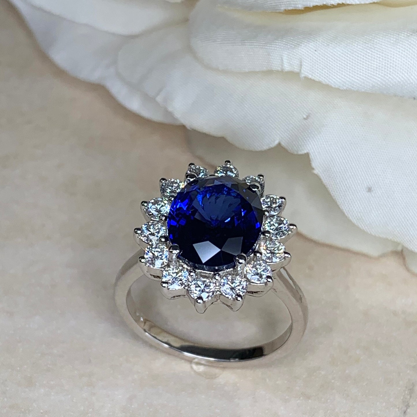 Moissanite Halo Ring, Oval Blue Sapphire Engagement Ring, Blue Sapphire and Moissanite Ring, 14k Gold Ladies Ring, Birthstone Ring, #6248