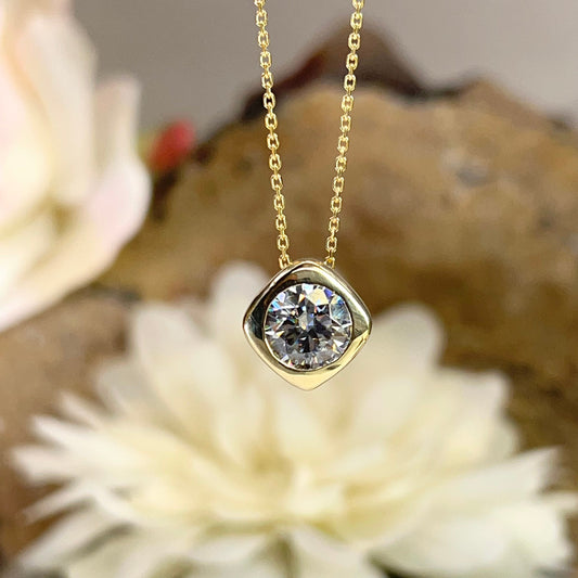 Round Moissanite Pendant Necklace 14k Gold, Simple Round Cut Necklace, Solitaire Necklace, Women's Round Necklace, Bezel Set Necklace, #7085