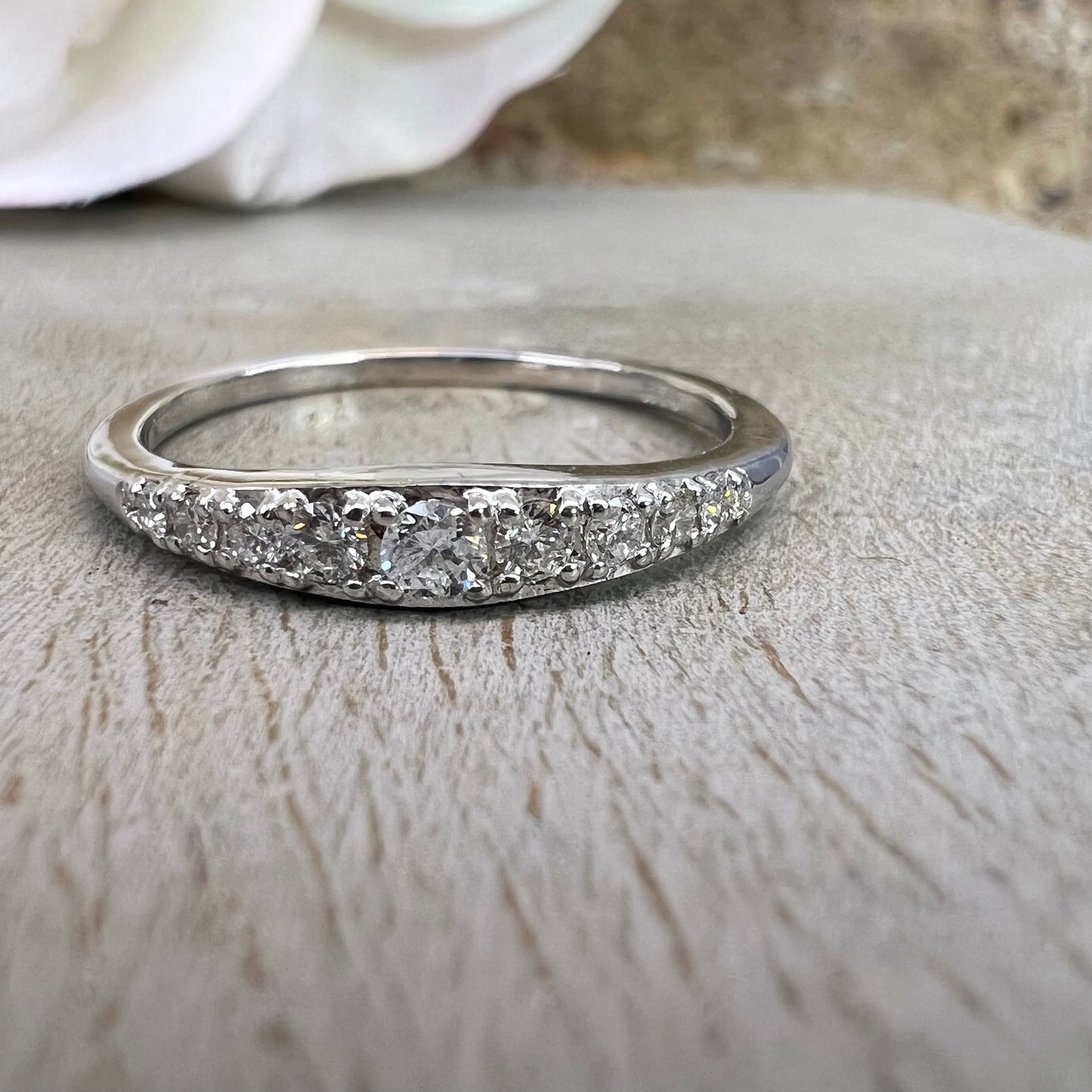 Diamond Stacking Band / Round Matching Band / Nine Stone Ladies Band / 14k White Gold / #6218