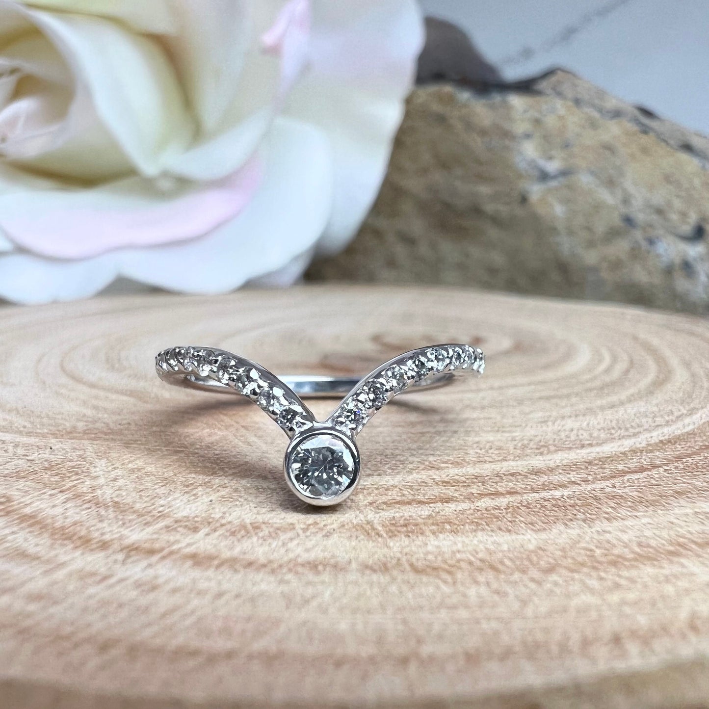 Vintage Diamond Curved Wedding Band 14k White Gold Chevron Band Delicate Matching Stacking Ring Anniversary Band Dainty Chevron Ring   #5886