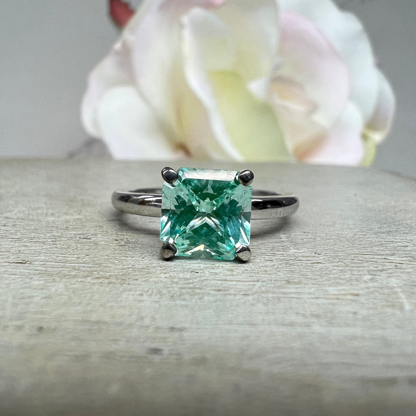 Radiant Cut Engagement Ring Green Paraiba Tourmaline Radiant Cut Solitaire Engagement Rings For Women Wedding Promise Anniversary Ring #7342