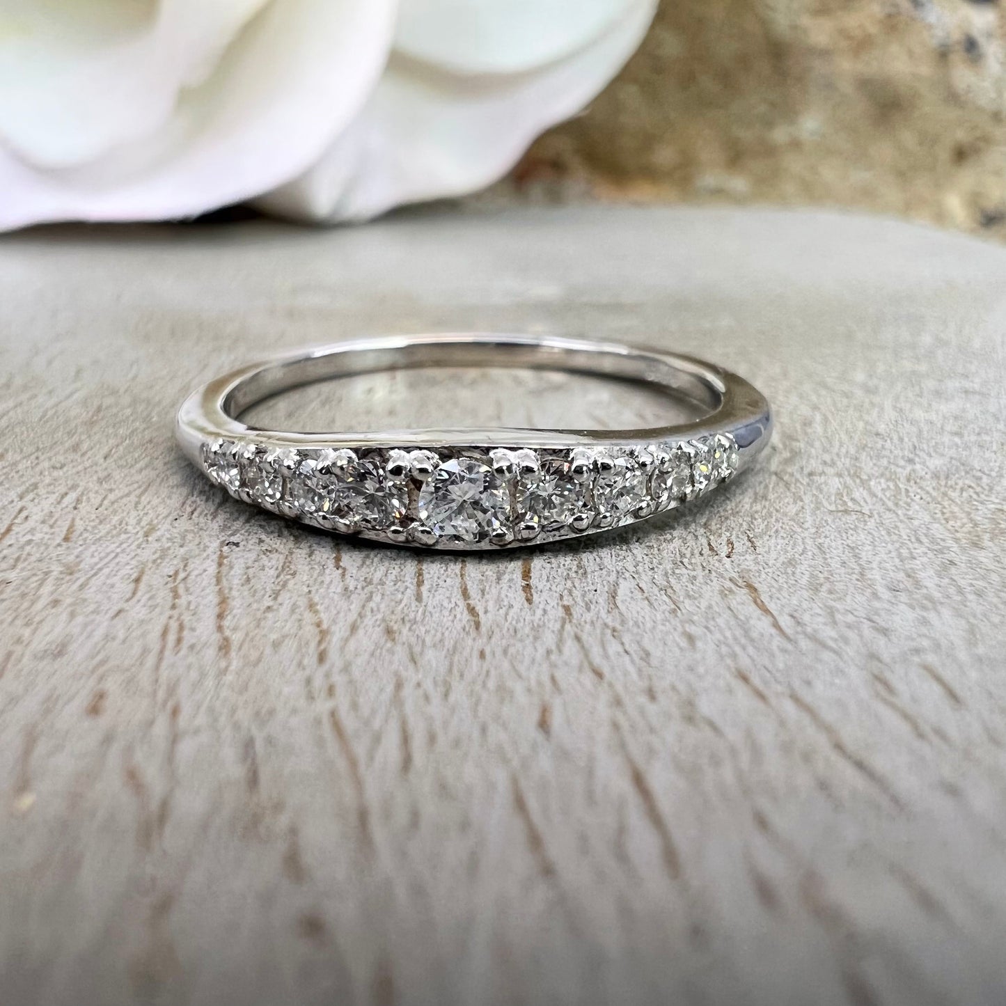 Diamond Stacking Band / Round Matching Band / Nine Stone Ladies Band / 14k White Gold / #6218