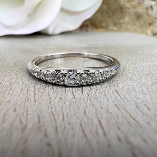 Diamond Stacking Band / Round Matching Band / Nine Stone Ladies Band / 14k White Gold / #6218