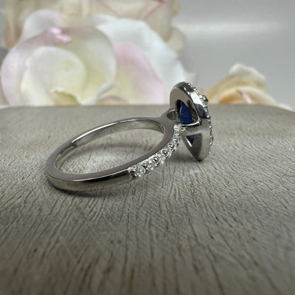 Pear Shaped Blue Sapphire Engagement Ring White Gold Unique Pear Blue Sapphire Ring Blue Sapphire Pear Solitaire Wedding Promise Ring  #7357