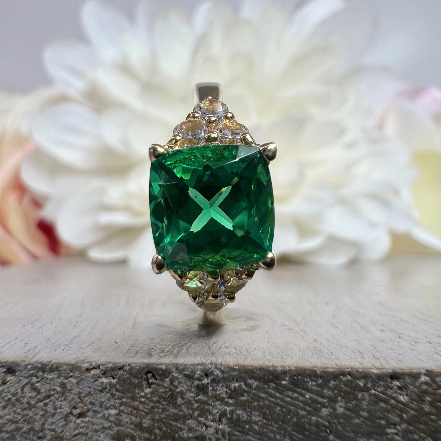 Cushion cut emerald engagement ring 14k solid gold Unique vintage emerald wedding ring May birthstone Jewelry Anniversary promise ring #5966