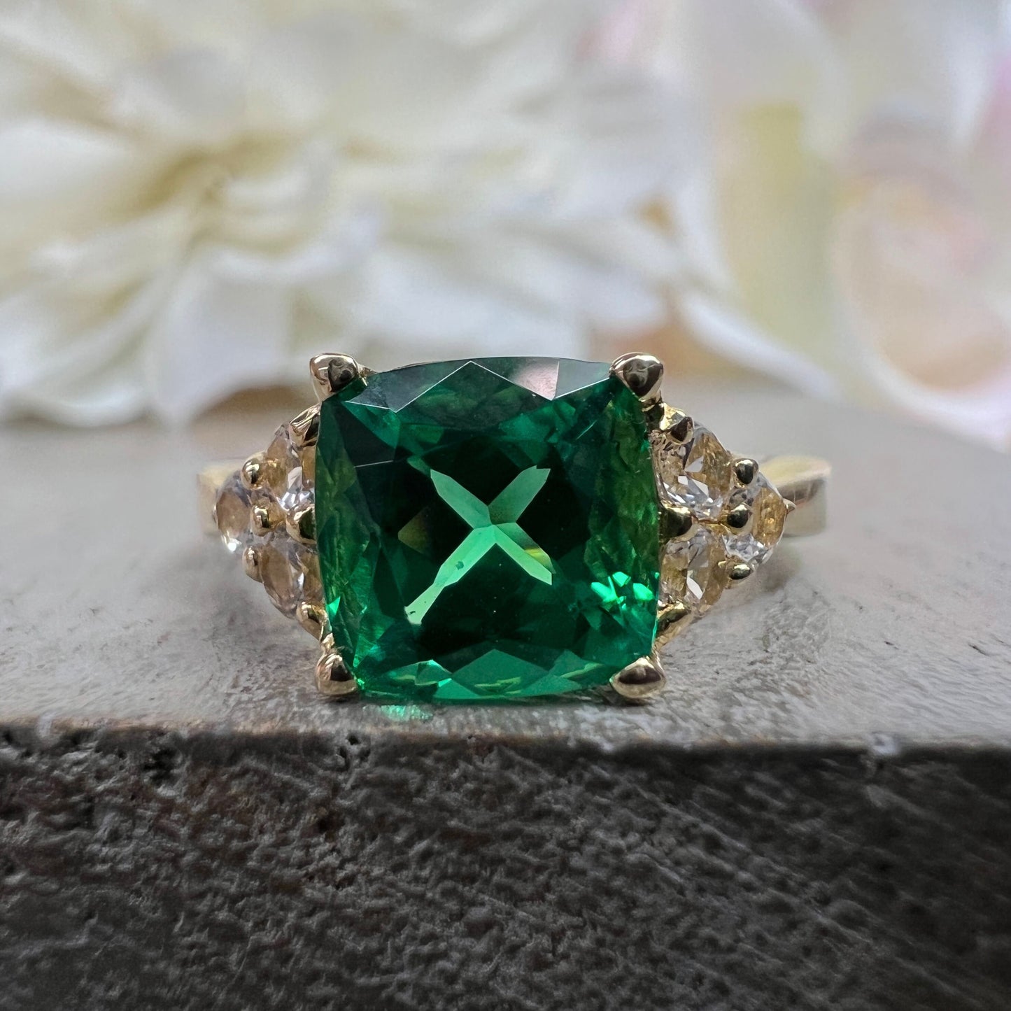Cushion cut emerald engagement ring 14k solid gold Unique vintage emerald wedding ring May birthstone Jewelry Anniversary promise ring #5966