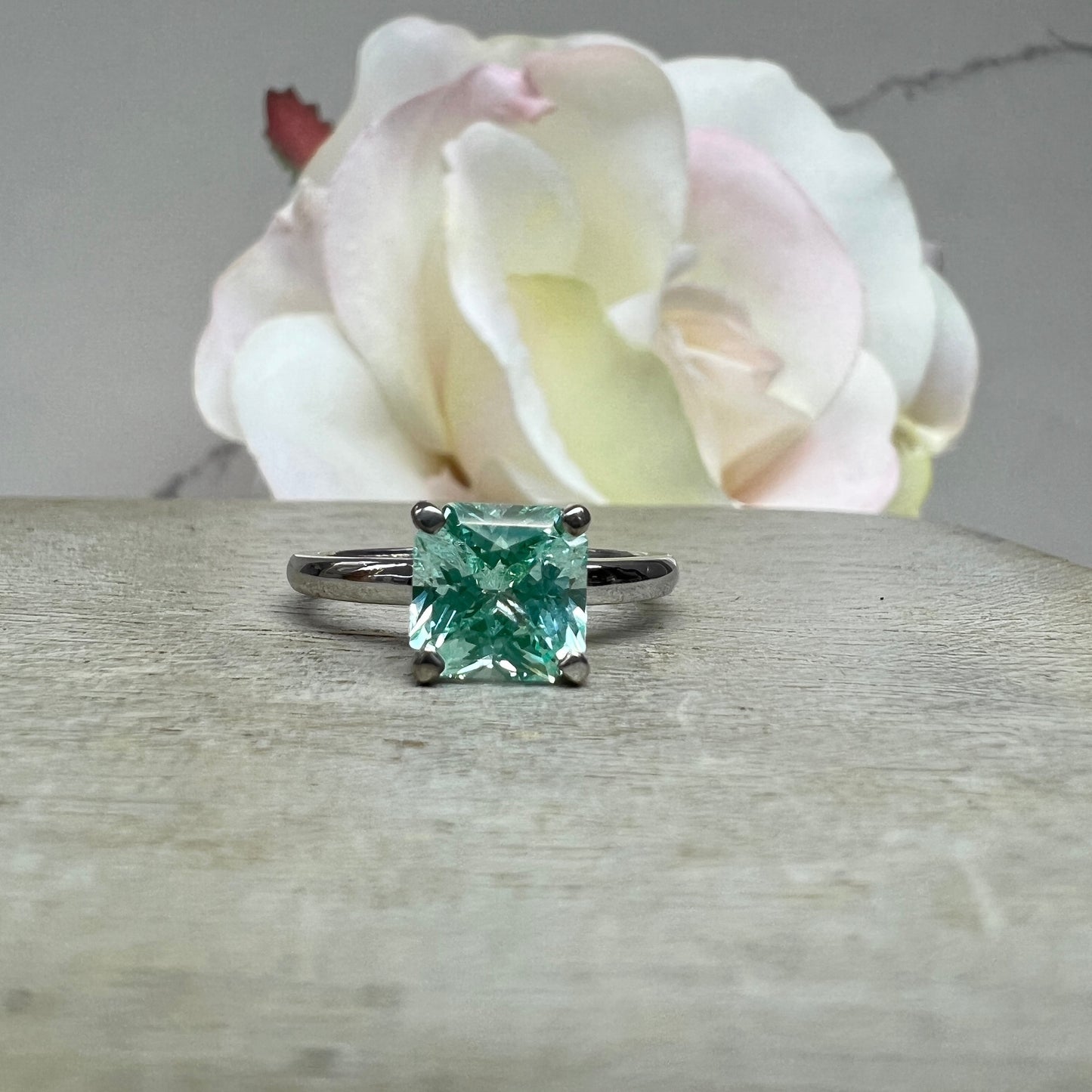 Radiant Cut Engagement Ring Green Paraiba Tourmaline Radiant Cut Solitaire Engagement Rings For Women Wedding Promise Anniversary Ring #7342