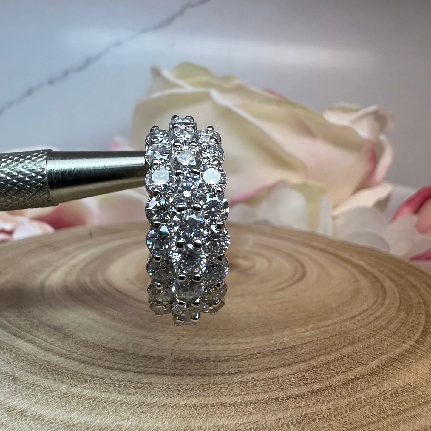 Moissanite Engagement Ring White Gold Cluster Ring , Moissanite Cluster Cocktail Ring , Unique Vintage Ladies Moissanite Promise Ring  #7367