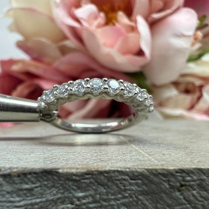 Moissanite Wedding Band White Gold Thin Moissanite Stacking Wedding Band For Women Half Eternity Moissanite Band Dainty Moissanit Ring #7368