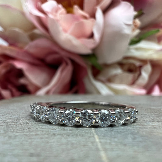 Moissanite Wedding Band White Gold Thin Moissanite Stacking Wedding Band For Women Half Eternity Moissanite Band Dainty Moissanit Ring #7368