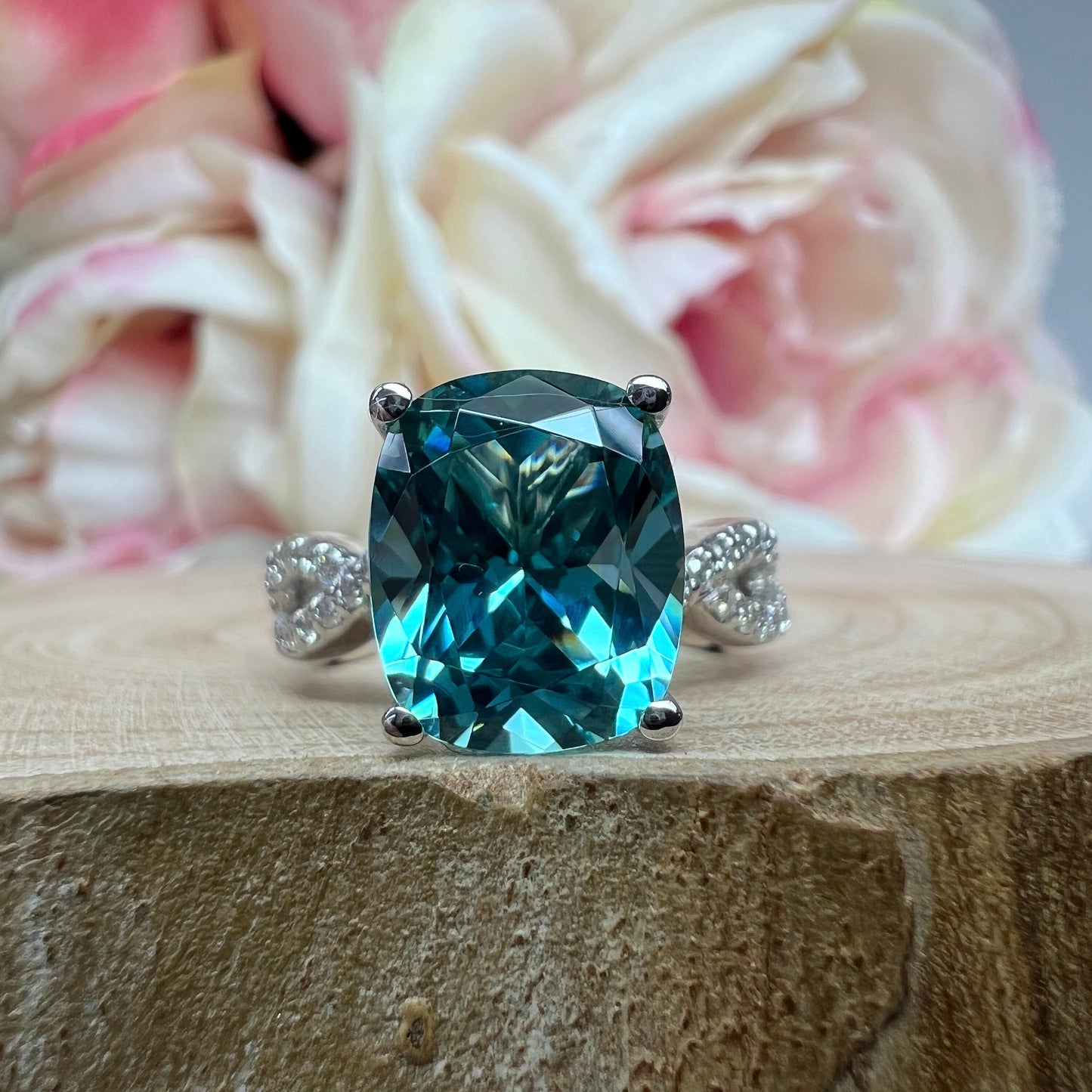 Cushion Cut Paraiba Tourmaline Engagement Ring White Gold Infinity Diamond Band Paraiba Ring Unique Elongated Cushion Cut Paraiba Ring #6369