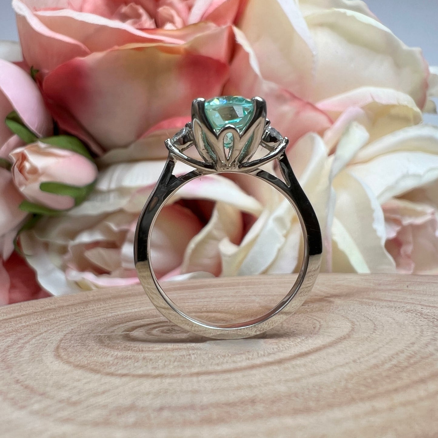 Elongated Cushion Green Paraiba Tourmaline Engagement Ring White Gold Paraiba Moissanite Engagement Ring Unique Vintage Wedding Ring #7371