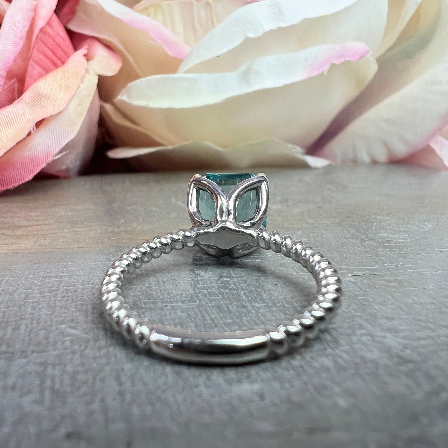 Neon Blue Asscher Cut Paraiba Tourmaline Engagement Ring White Gold Twist Band Solitaire Engagement Rings Unique Wedding Promise Ring  #6129