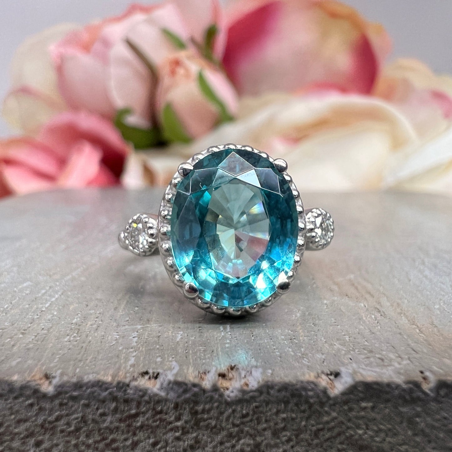 Paraiba Tourmaline Engagement Ring White Gold Oval Cut Neon Blue Paraiba Tourmaline Ring For Women Unique Wedding Anniversary Ring #6243