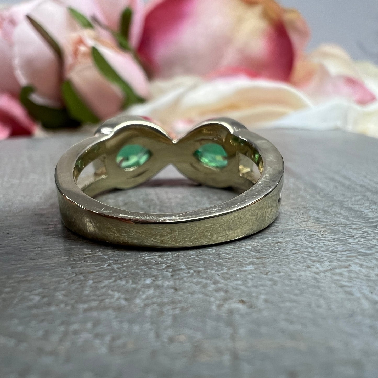 Pear Shaped Emerald Toi Et Moi Engagement Ring Yellow Gold Unique Infinity Design Pear Shape Emerald Wedding Anniversary Promise Ring #7375