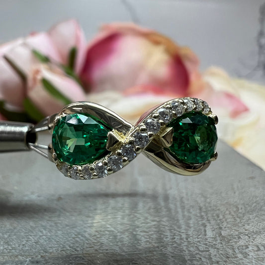 Pear Shaped Emerald Toi Et Moi Engagement Ring Yellow Gold Unique Infinity Design Pear Shape Emerald Wedding Anniversary Promise Ring #7375