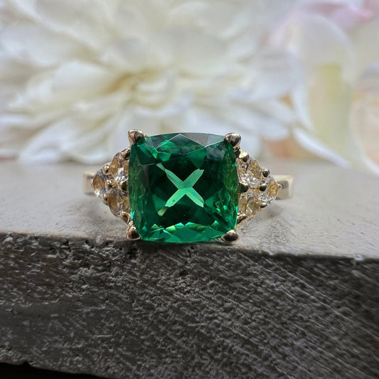 Cushion cut emerald engagement ring 14k solid gold Unique vintage emerald wedding ring May birthstone Jewelry Anniversary promise ring #5966