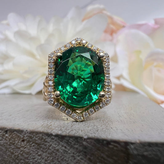 Oval shaped emerald and diamond statement ring, Unique handmade vintage emerald ring, May birthstone wedding ring, Art Deco emerald,   #5175