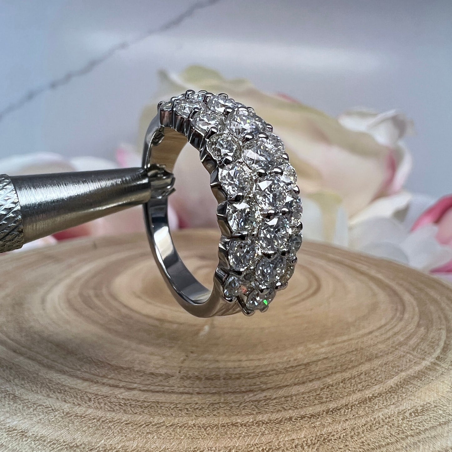 Moissanite Engagement Ring White Gold Cluster Ring , Moissanite Cluster Cocktail Ring , Unique Vintage Ladies Moissanite Promise Ring  #7367