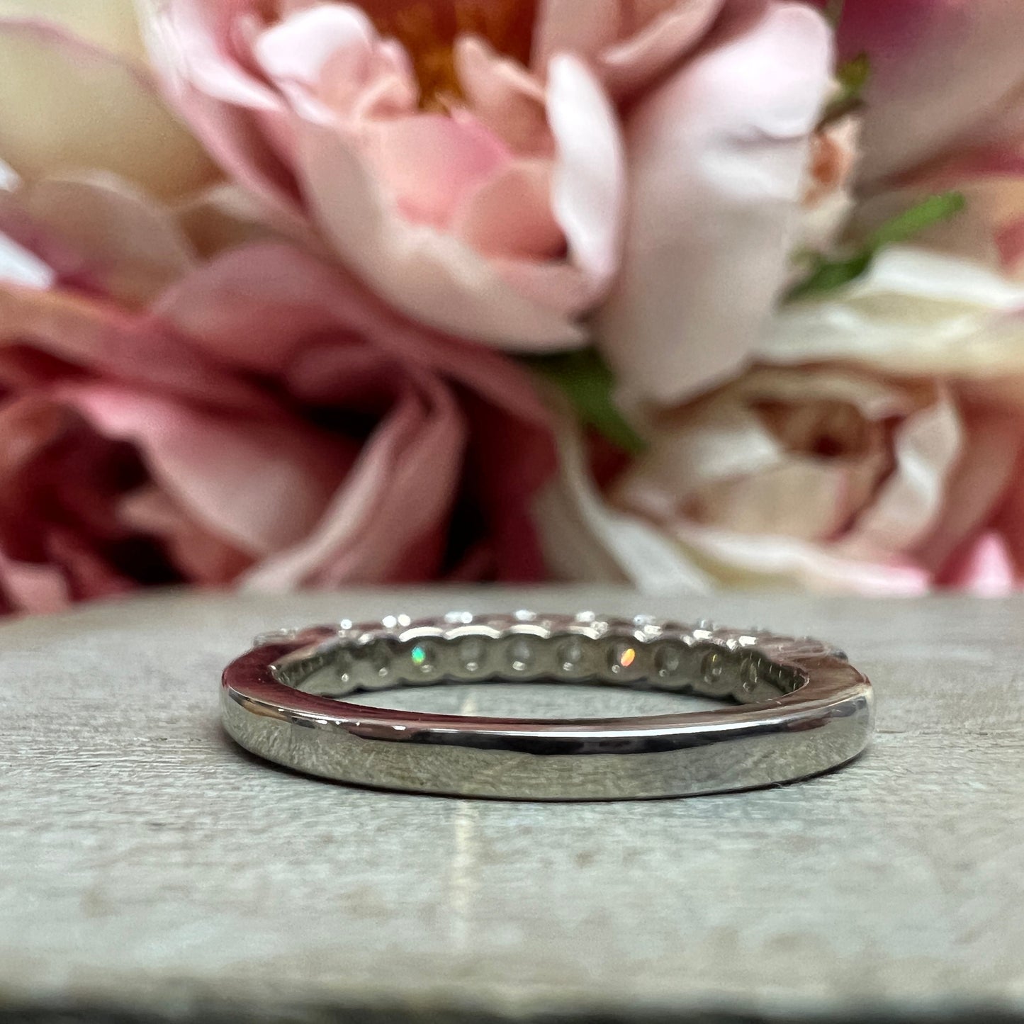 Moissanite Wedding Band White Gold Thin Moissanite Stacking Wedding Band For Women Half Eternity Moissanite Band Dainty Moissanit Ring #7368