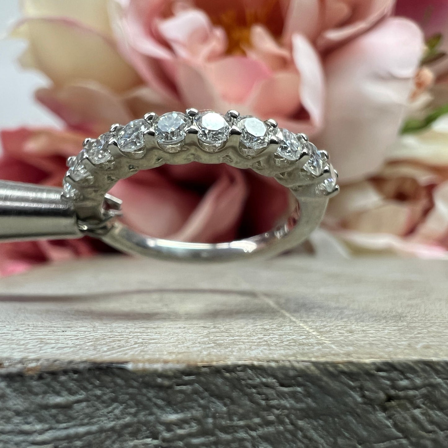 Moissanite Wedding Band White Gold Thin Moissanite Stacking Wedding Band For Women Half Eternity Moissanite Band Dainty Moissanit Ring #7368