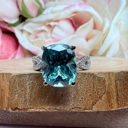 Cushion Cut Paraiba Tourmaline Engagement Ring White Gold Infinity Diamond Band Paraiba Ring Unique Elongated Cushion Cut Paraiba Ring #6369