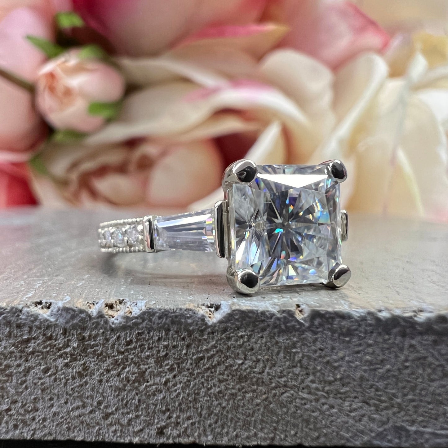 Radiant Cut Moissanite Engagement Ring White Gold Moissanite Engagement Ring For Women Unique Vintage Promise Wedding Anniversary Ring #7376