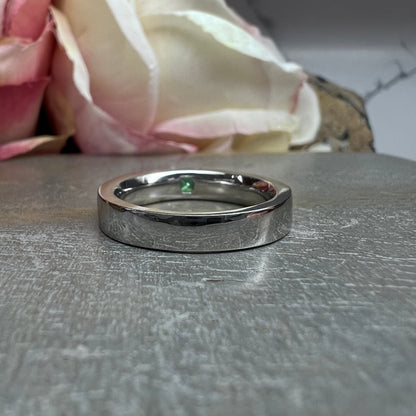 Mens Emerald and Moissanite Wedding Band White Gold Classic Mans Wedding Band Comfort Fit Mens Wedding Band White Gold Promise Ring   #7184