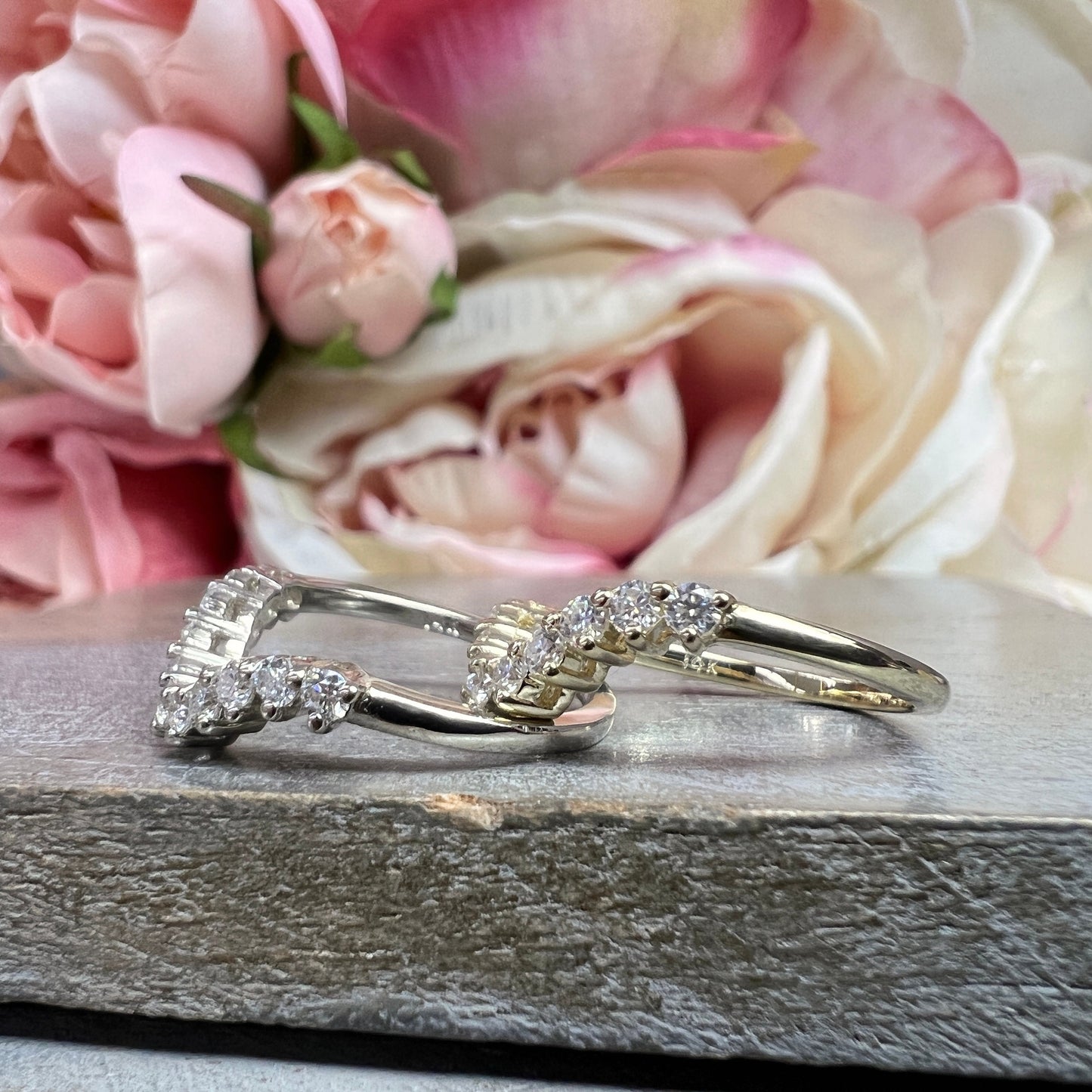 Curved Wedding Band White Gold Moissanite Deep Curved Matching Wedding Band Yellow Gold Stacking Dainty Stacking Promise  Gift For Her #7377