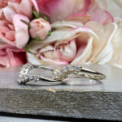 Curved Wedding Band White Gold Moissanite Deep Curved Matching Wedding Band Yellow Gold Stacking Dainty Stacking Promise  Gift For Her #7377