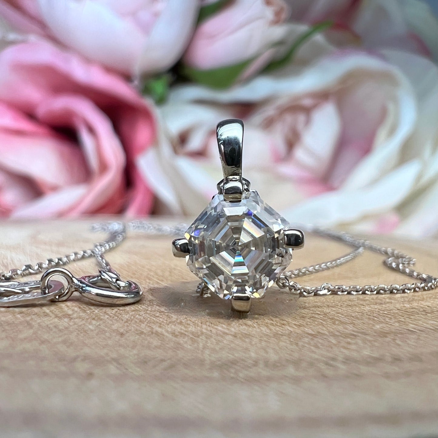Asscher Moissanite Pendant Necklace 14k Gold, Simple Asscher Cut Necklace, Solitaire Necklace, Women's Square Necklace,  Holiday Gift