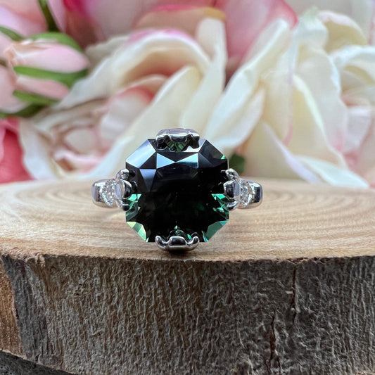 Radiant Cut Olive Green Sapphire 14k Solid White Gold Unique Olive Green Sapphire Promise Wedding Bridal Engagement Ring Gift For Her #7374