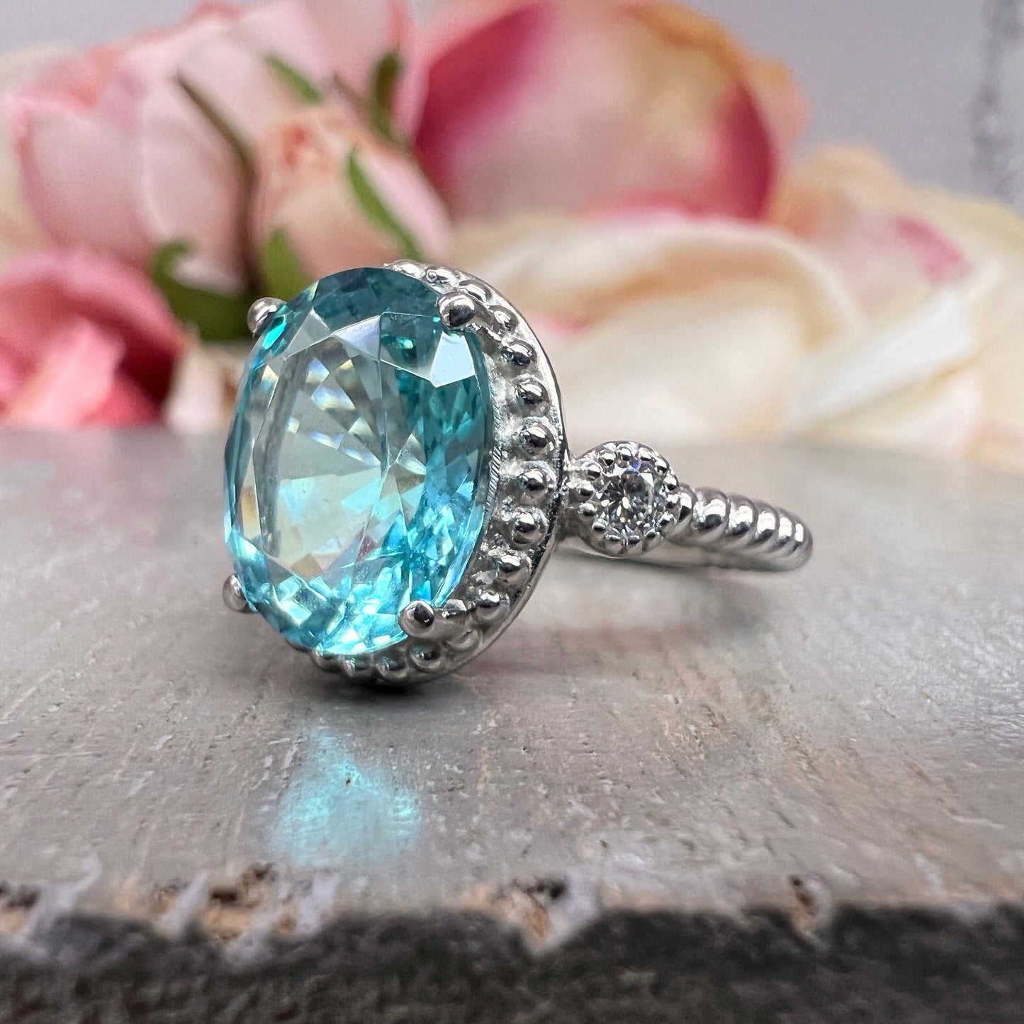Paraiba Tourmaline Engagement Ring White Gold Oval Cut Neon Blue Paraiba Tourmaline Ring For Women Unique Wedding Anniversary Ring #6243