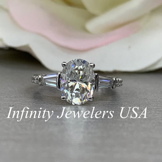 Oval Moissanite Engagement Rings For Women 14k Solid White Gold, Moissanite Cluster Bridal Rings, Moissanite And Diamond Wedding Rings #6938