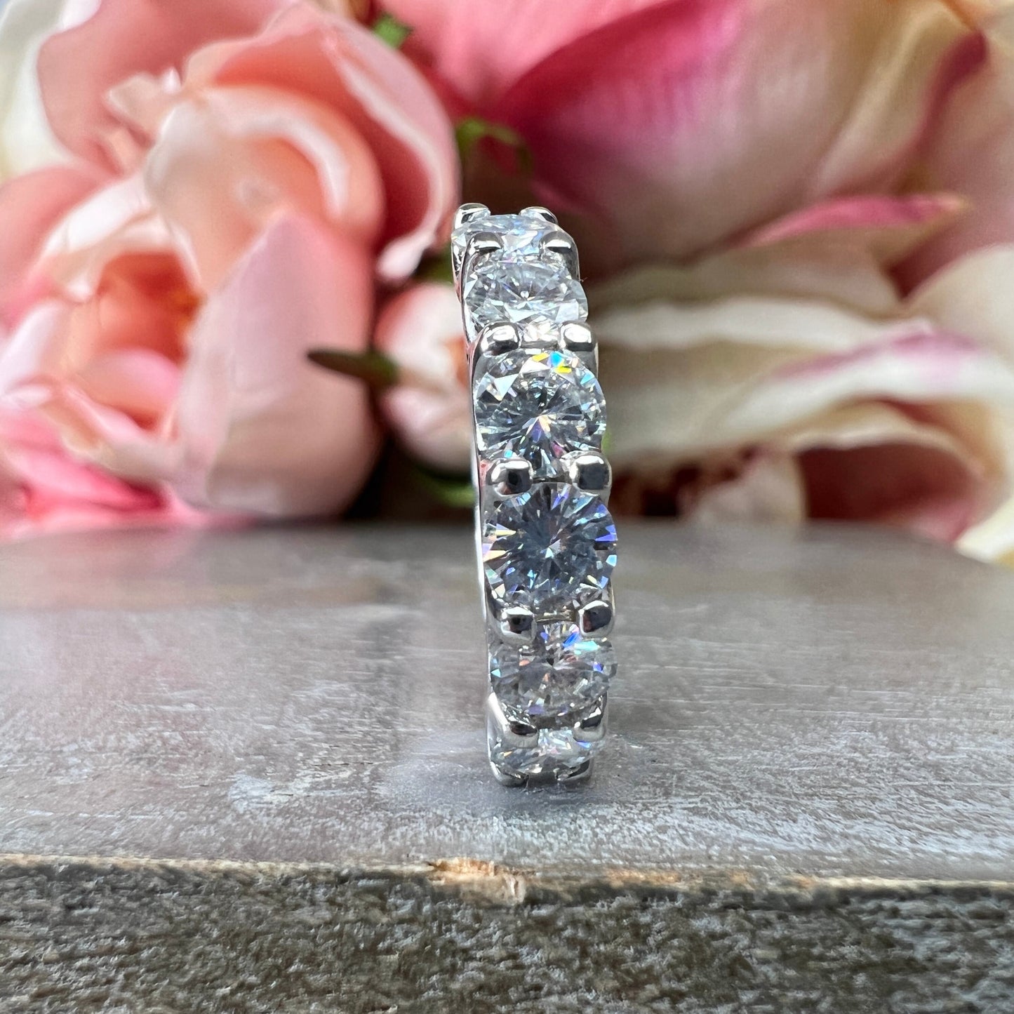 Six Stone Moissanite Wedding Band White Gold Stacking Half Eternity Band Moissanite Wedding Band For Women Dainty Stacking Gold Band  #6126