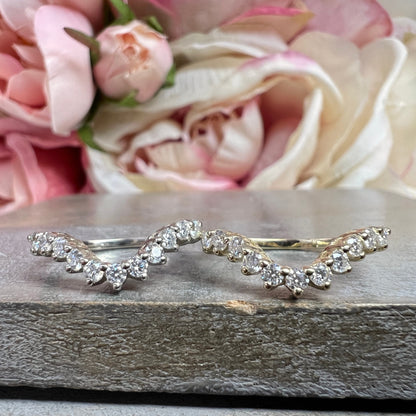 Curved Wedding Band White Gold Moissanite Deep Curved Matching Wedding Band Yellow Gold Stacking Dainty Stacking Promise  Gift For Her #7377