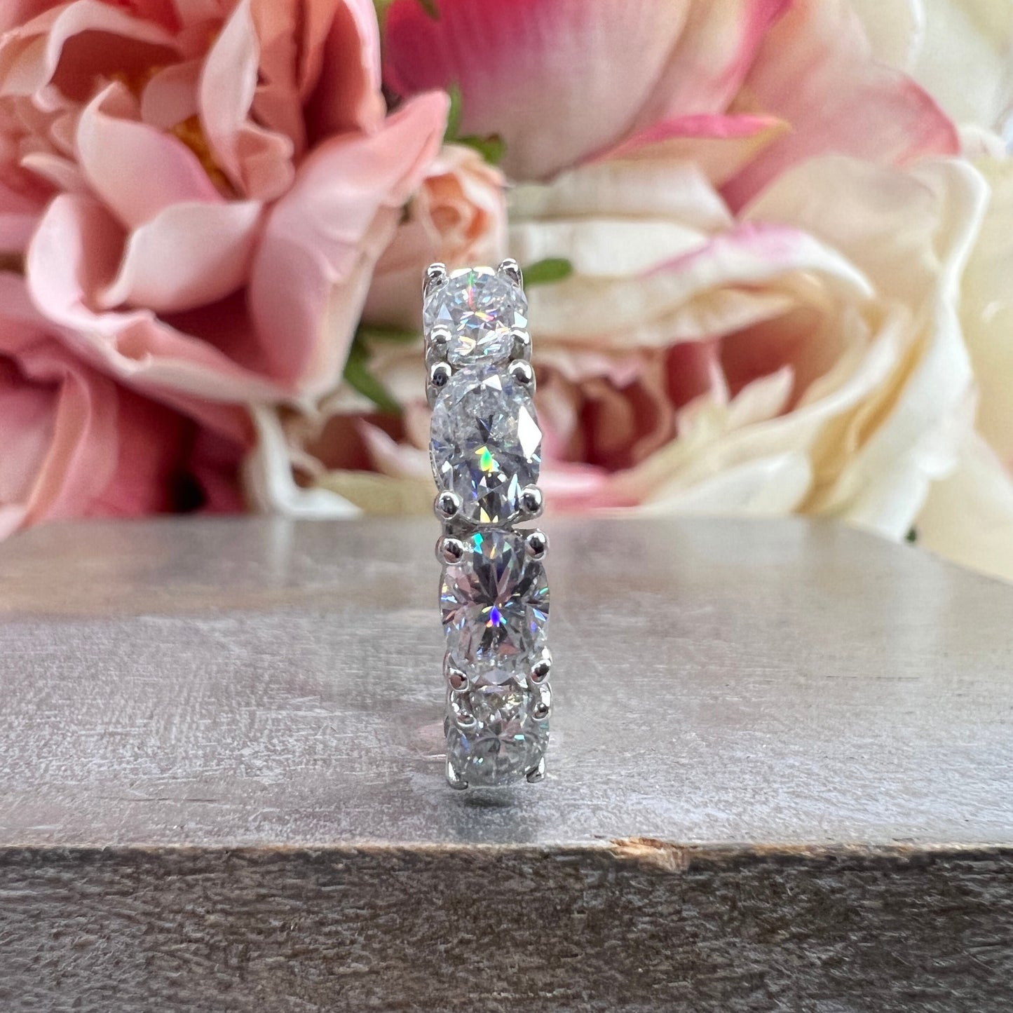Oval Four Stone Band Moissanite East West Oval Set Band Stacking Wedding Band Unique Oval Anniversary Promise Wedding Band Gift For Her 7395