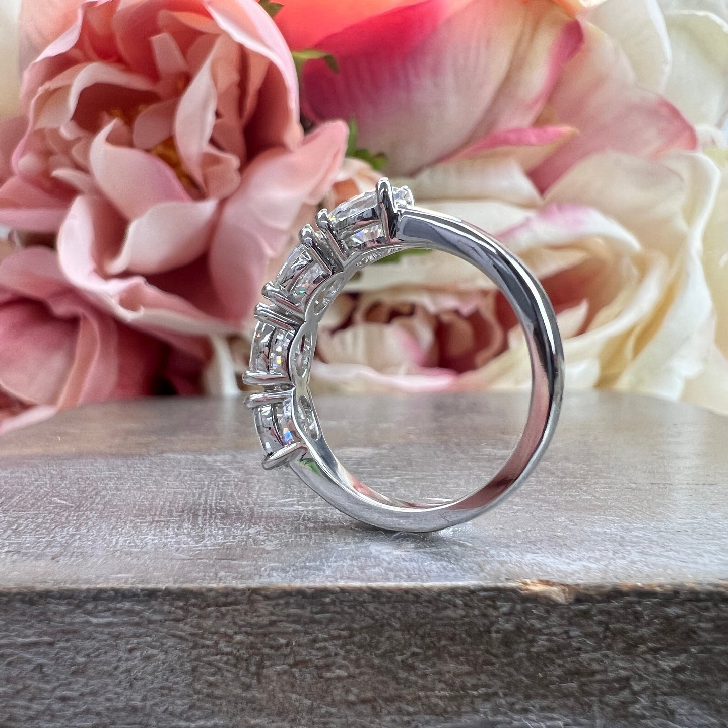 Oval Four Stone Band Moissanite East West Oval Set Band Stacking Wedding Band Unique Oval Anniversary Promise Wedding Band Gift For Her 7395