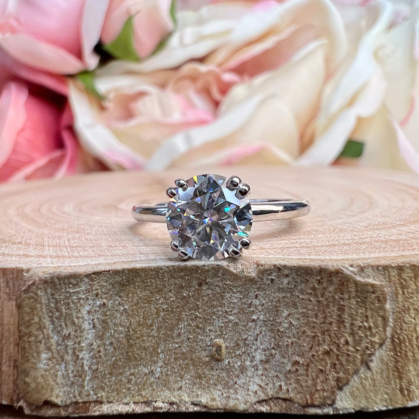 Moissanite Round Solitaire Engagement Ring Round Moissanite Engagement Ring White Gold Classic Round Promise Anniversary Wedding Ring  #7396