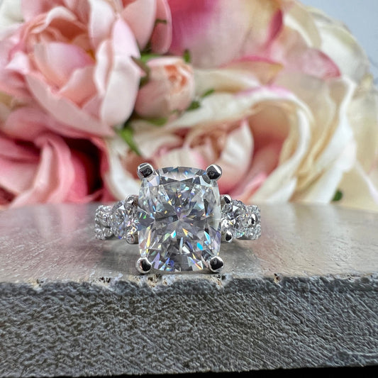 Moissanite Engagement Ring Elongated Cushion Cut Moissanite Engagement Ring White Gold Unique Vintage Wedding Anniversary Promise Ring #7378