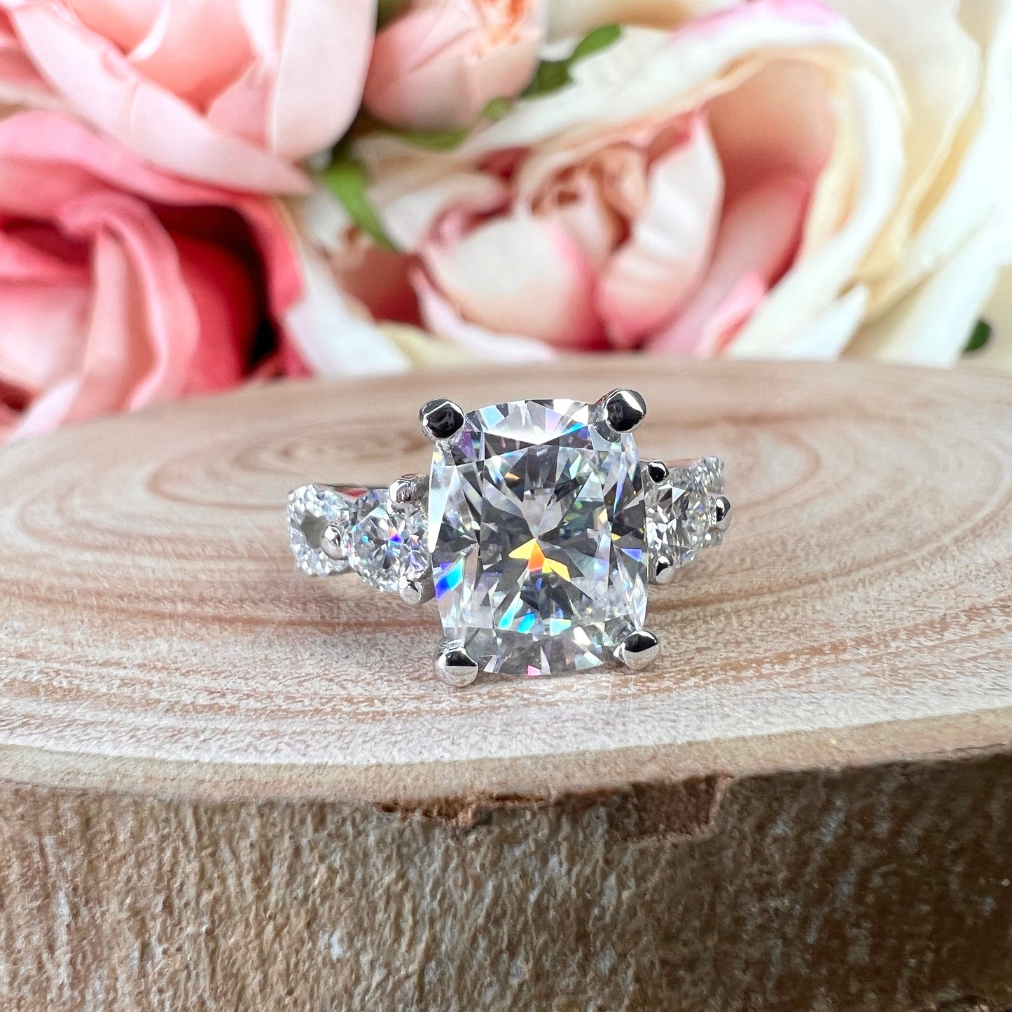 Moissanite Engagement Ring Elongated Cushion Cut Moissanite Engagement Ring White Gold Unique Vintage Wedding Anniversary Promise Ring #7378
